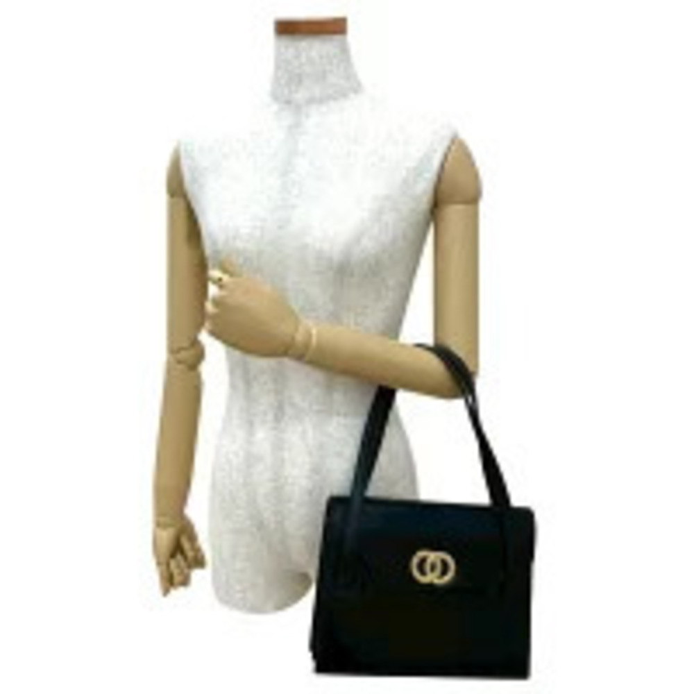Celine Tote Bag Logo Leather Calf Circle Black Handbag